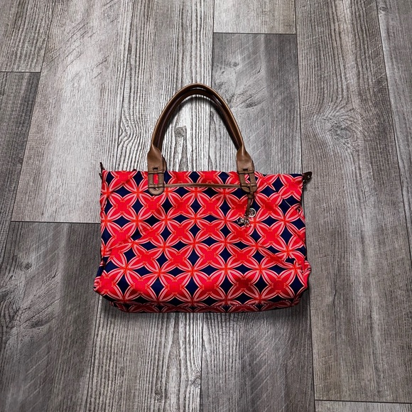 Stella & Dot navy red brown tote large travel baby bag shoulder luggage - Picture 3 of 12